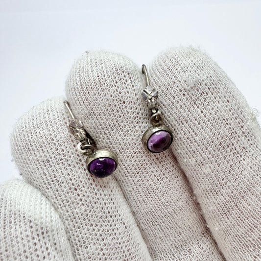 Sweden 1962. Vintage Solid Silver Amethyst Earrings.