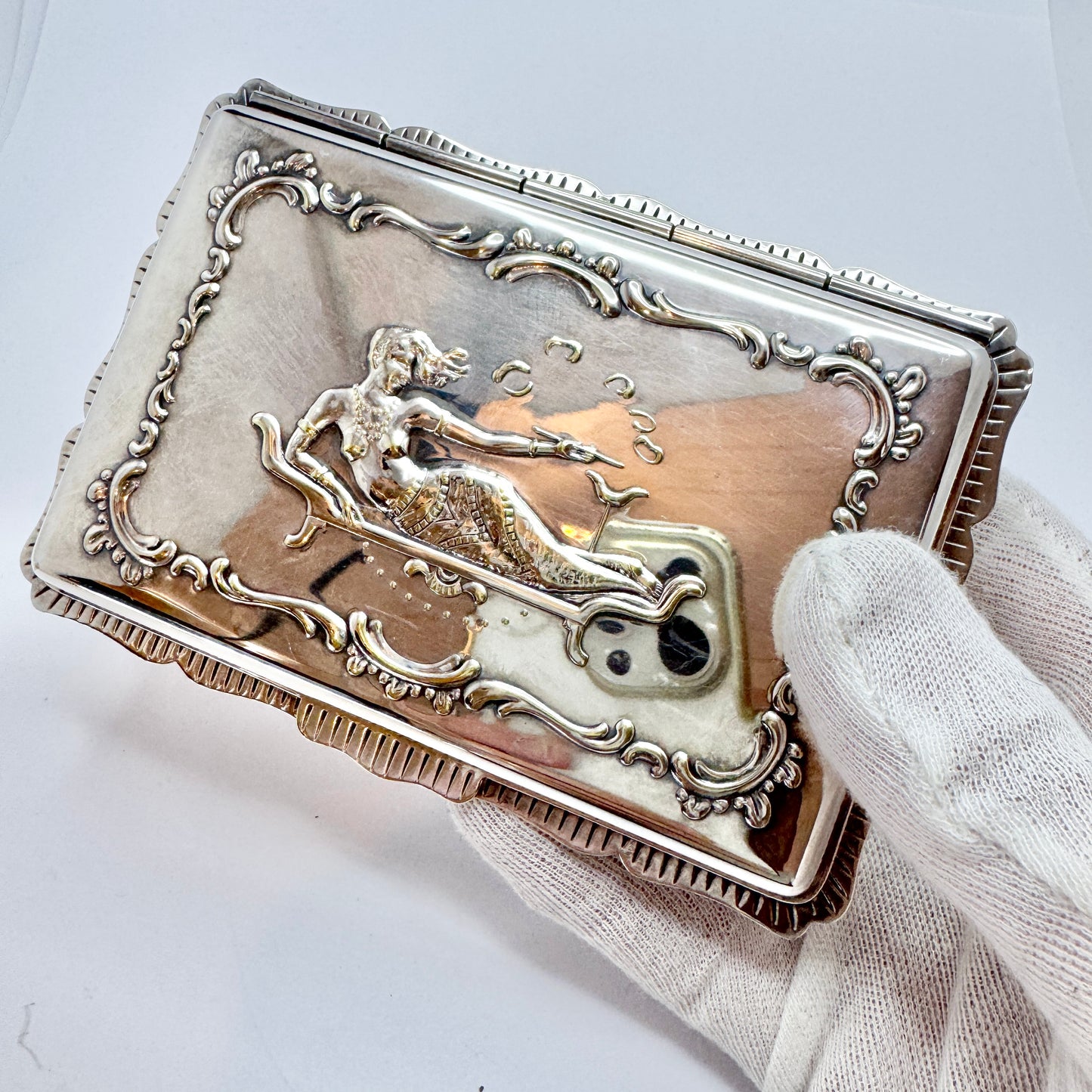 Early 1900s. Silver-plated Jewelry / Cigarette Box Casket.