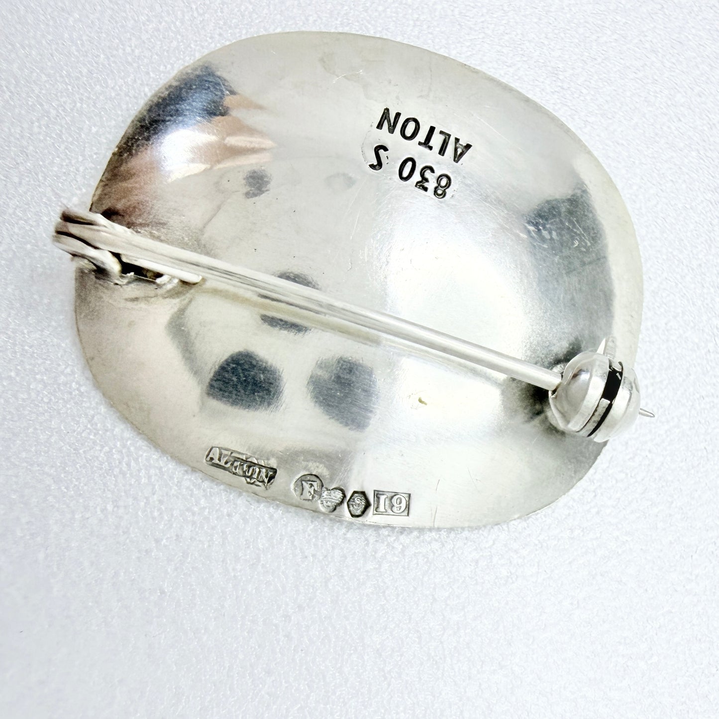Alton, Sweden 1959. Vintage Solid Silver Chalcedony Brooch.
