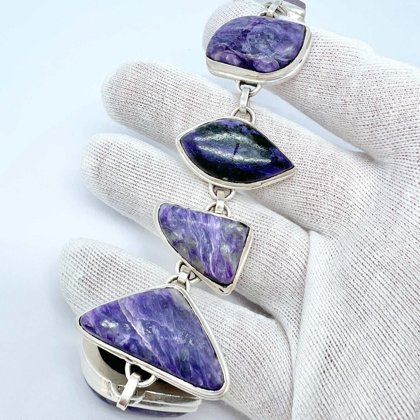 Bold Vintage Sterling Silver Charoite Bracelet.