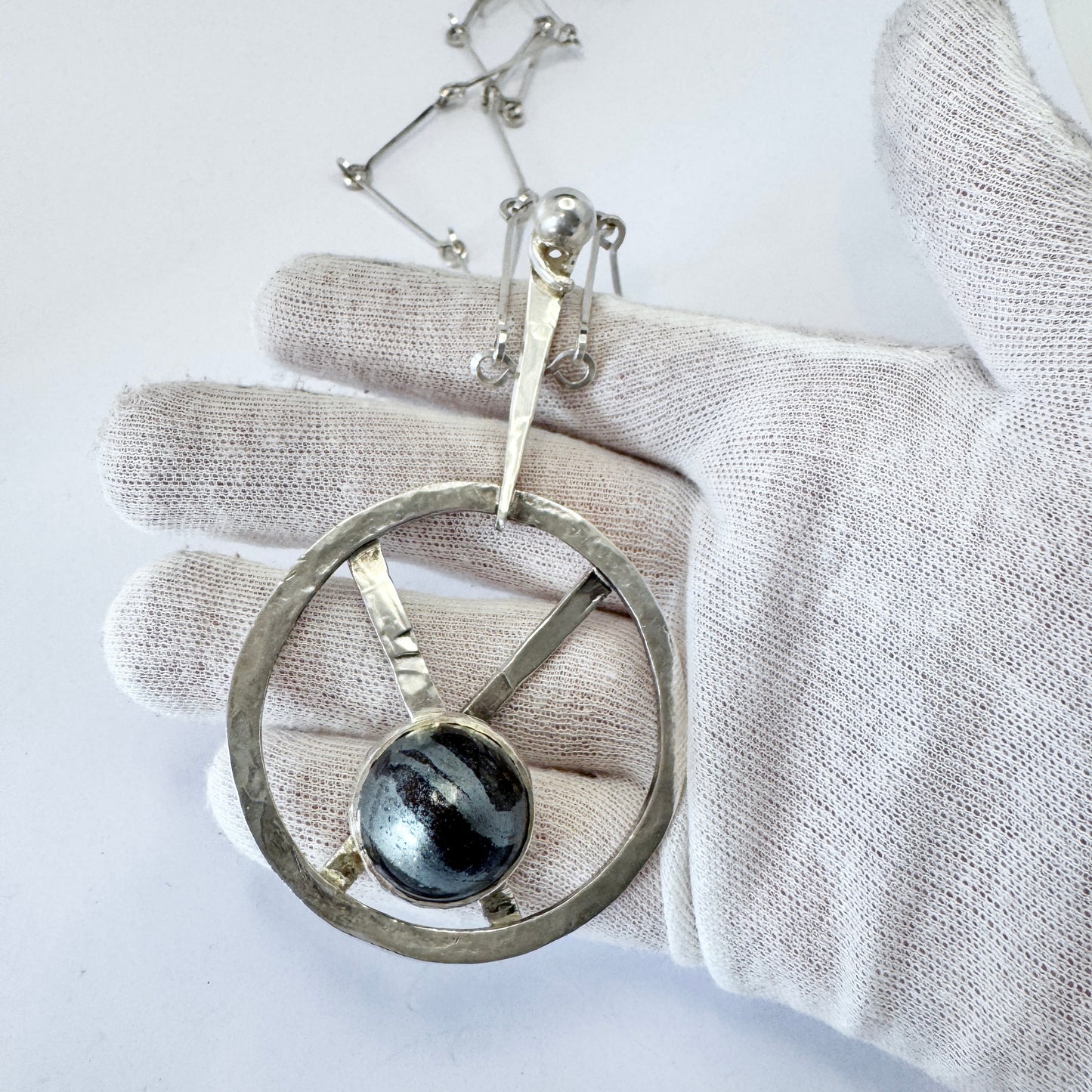 Galleri 22, Stockholm Sweden 1978. Huge Solid Silver Iron Ore Pendant Necklace.