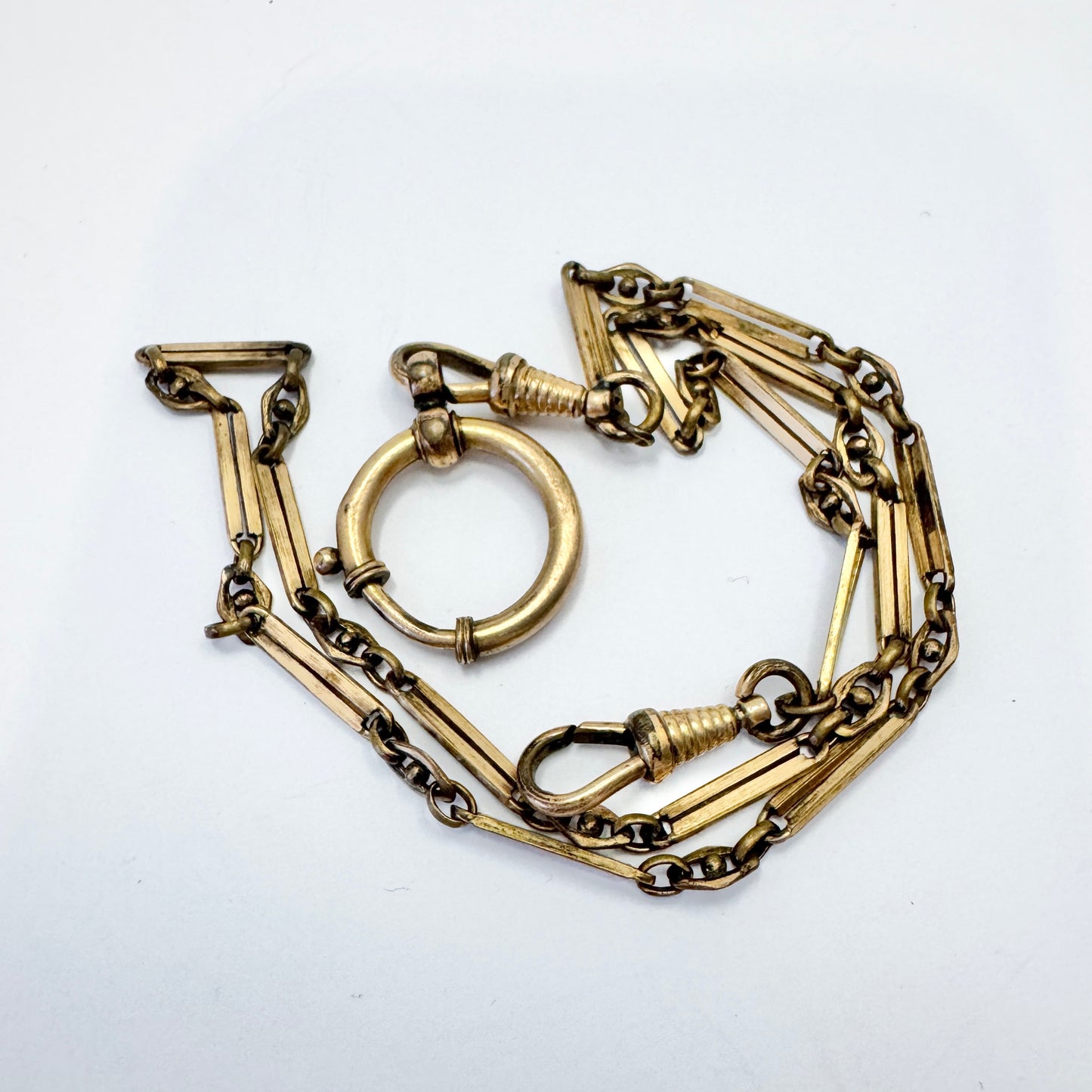 Antique Gilt Metal Watch Chain in Necklace Length.