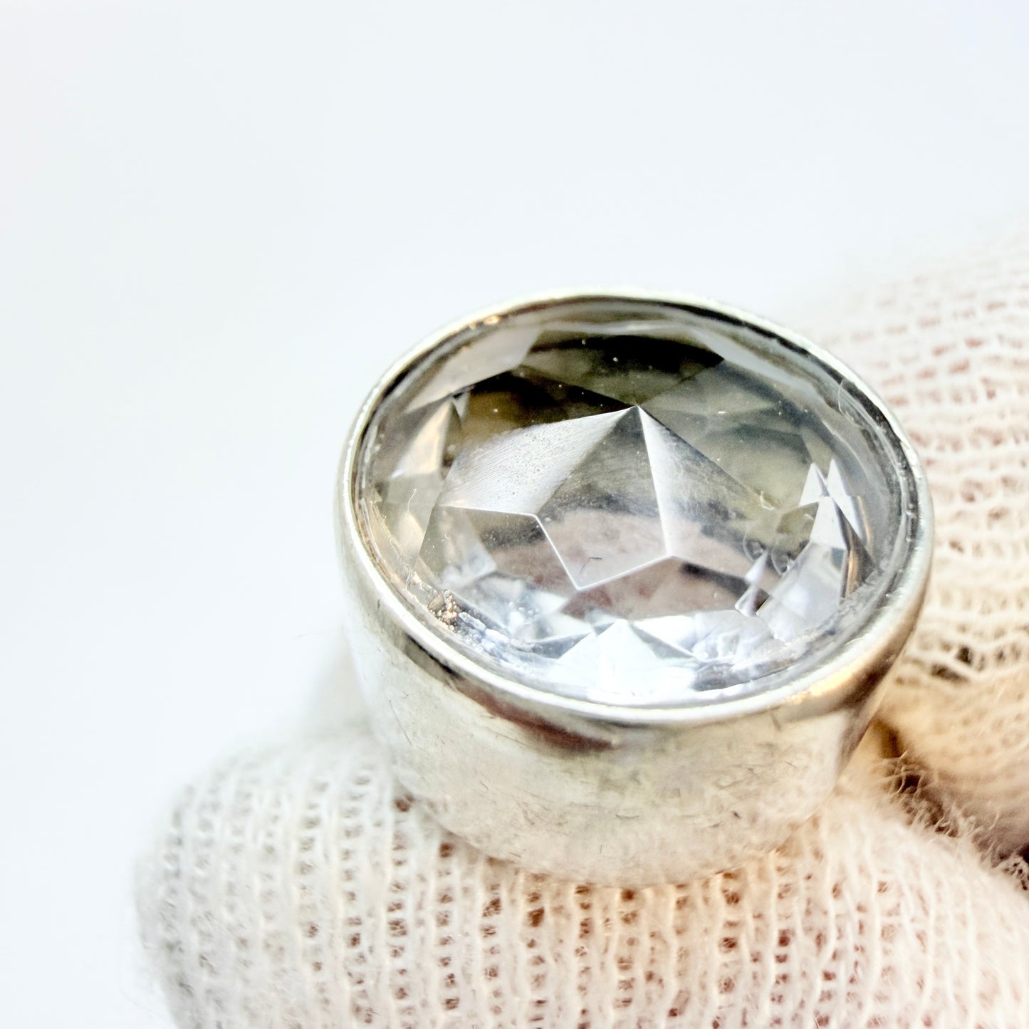 Isaac Cohen, Sweden 1967. Vintage Sterling Silver Rock Crystal Ring. Signed.