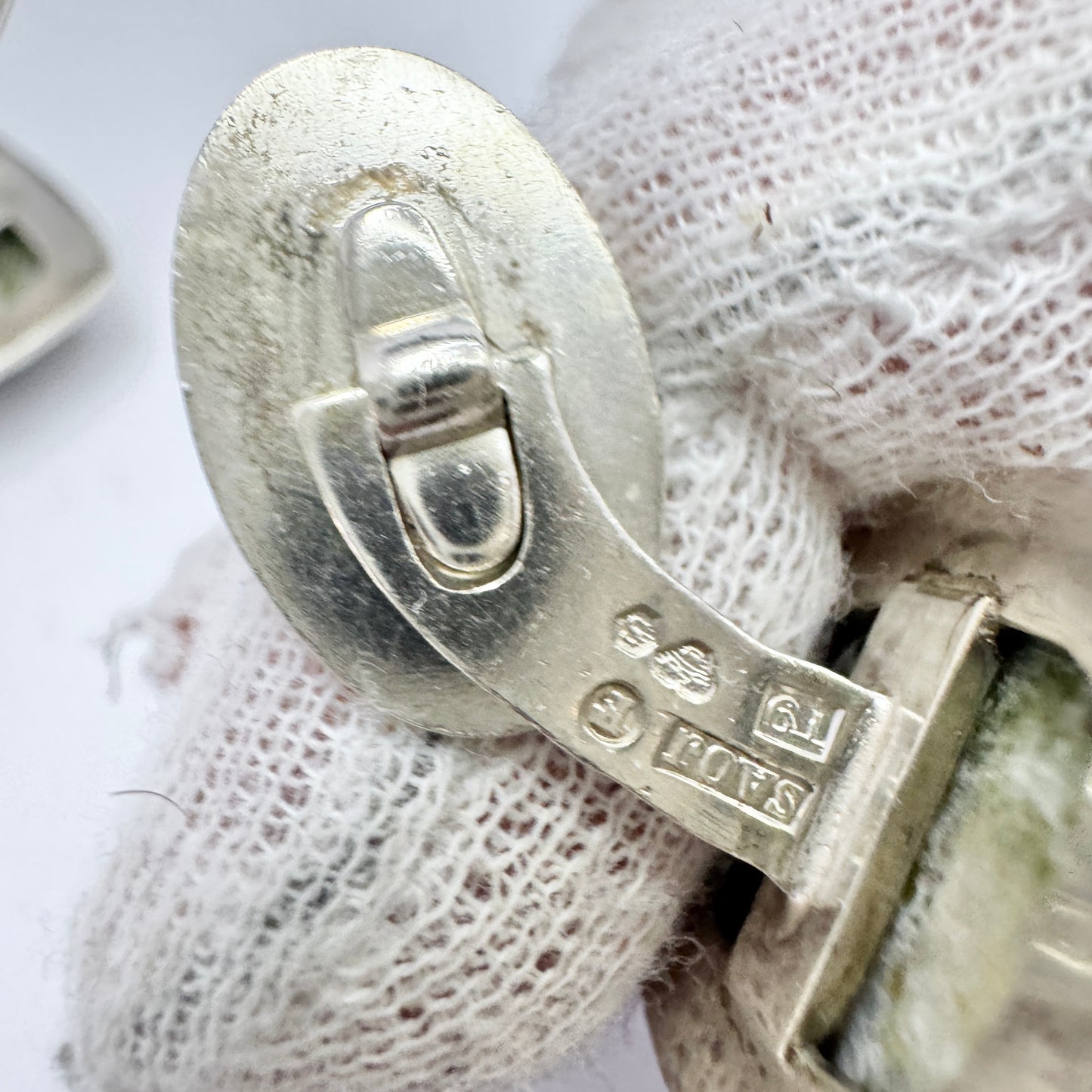 Stig AO Johansson, Sweden 1969. Vintage Sterling Silver Green Hardstone Cufflinks.
