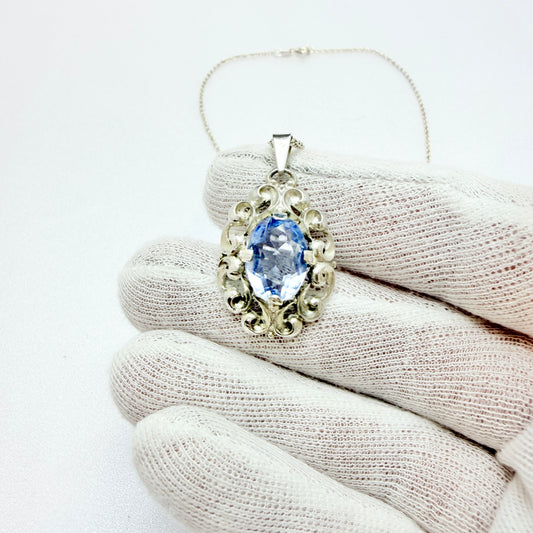 Ivar T Holth, Norway ca 1950. Vintage Solid Silver Synthetic Spinel Pendant Necklace.