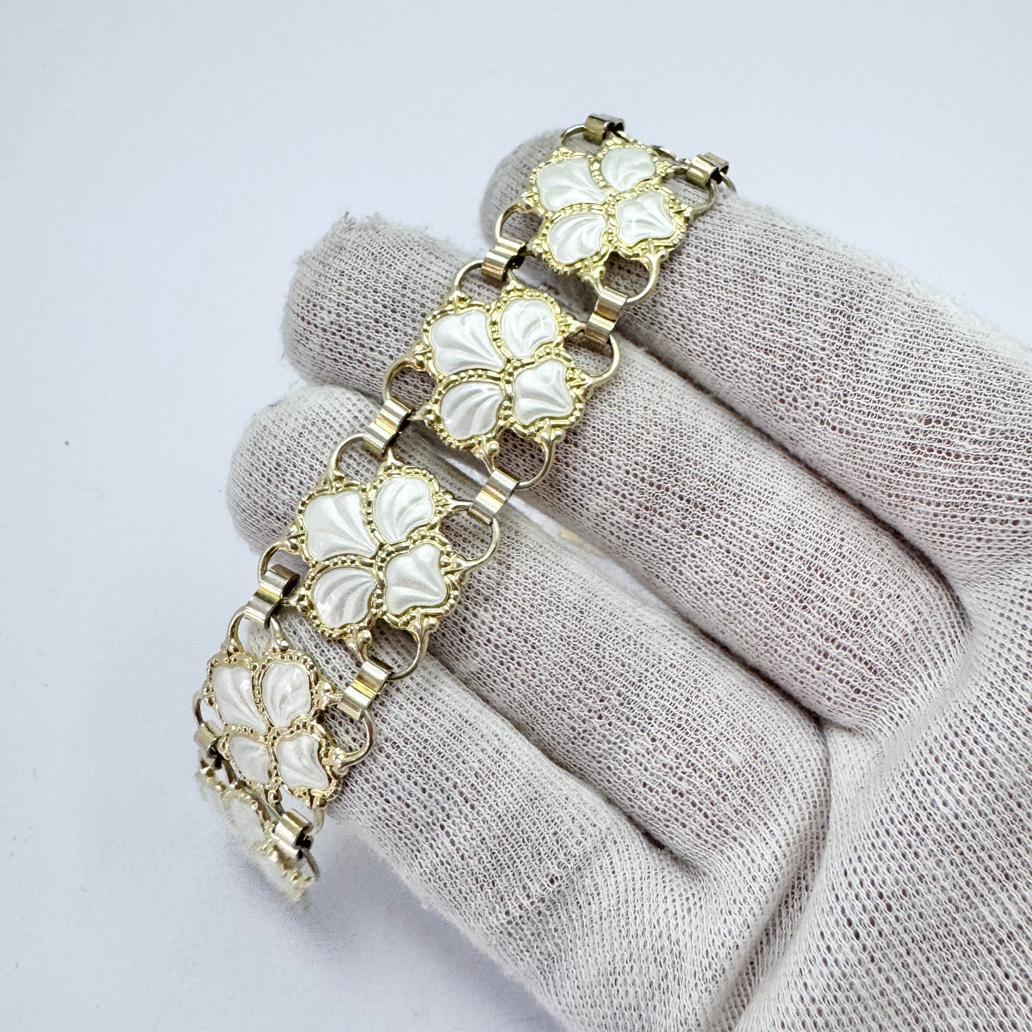 Norway c 1950s. Vintage Sterling Silver White Enamel Bracelet.