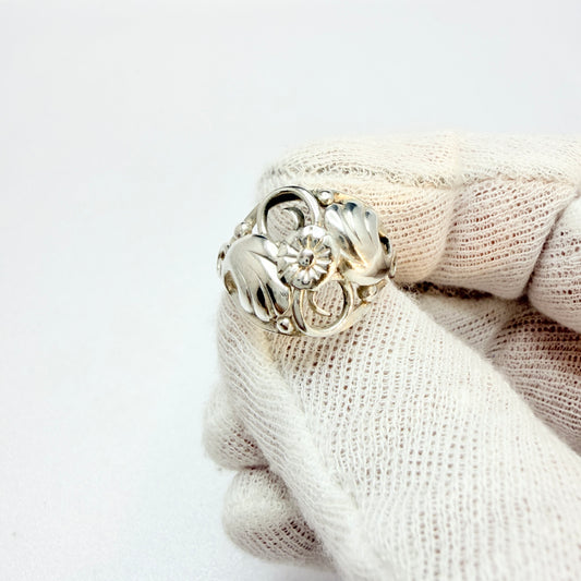 Christian Fogh, Denmark 1950s. Solid Silver Flower Ring.
