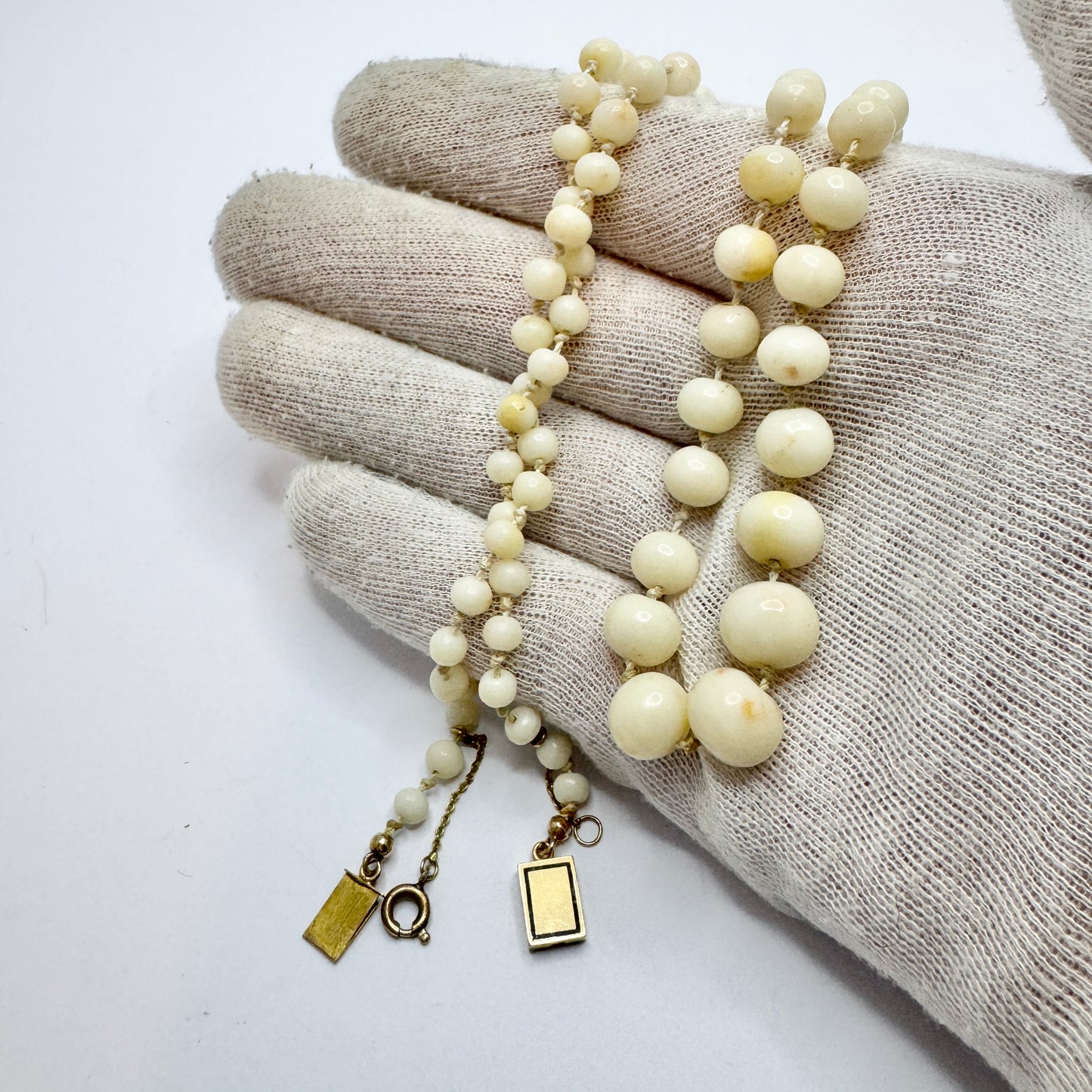 CF Hultbom, Sweden 1838. Antique 18k Gold Angel Skin Coral Necklace.