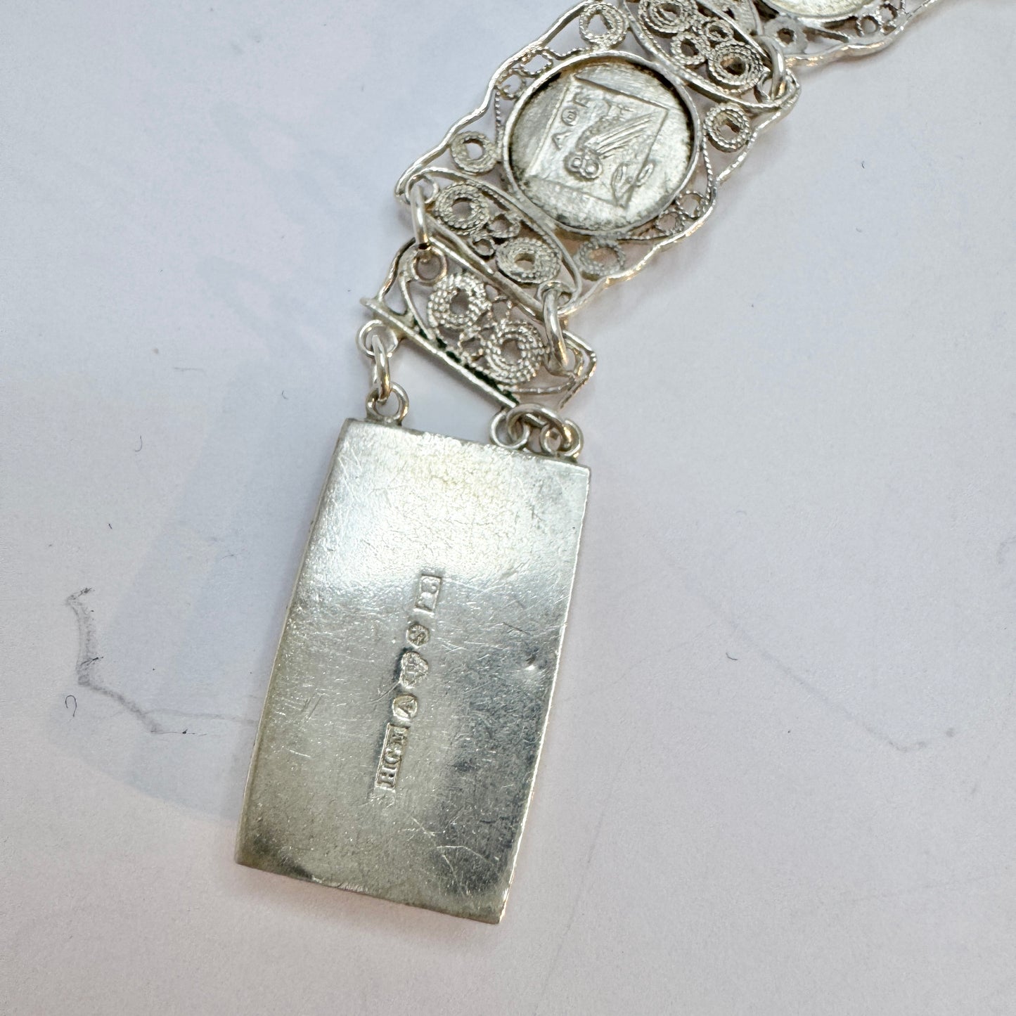 Greece year 1950. Vintage Sterling Silver Panel Bracelet.