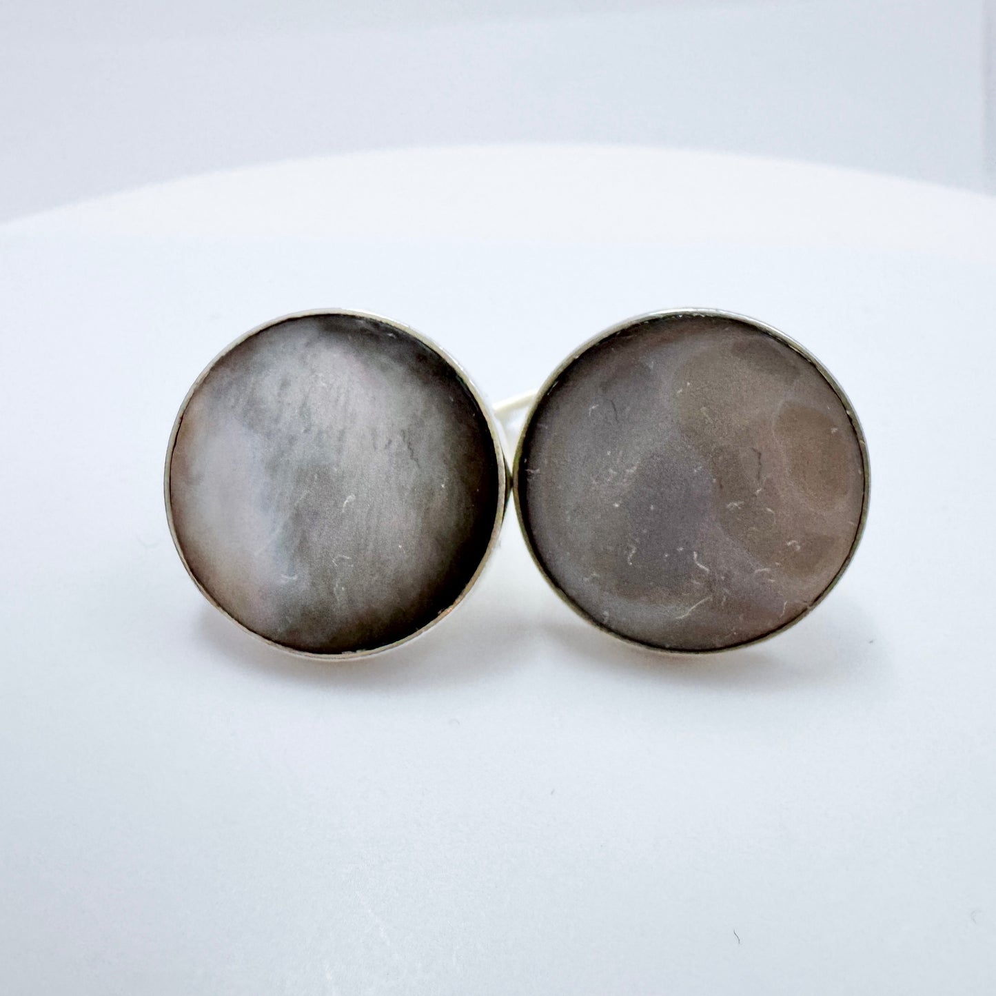 Silversmith Peter Norman, Sweden 1965. Large Vintage Sterling Silver Mother of Pearl Cufflinks.