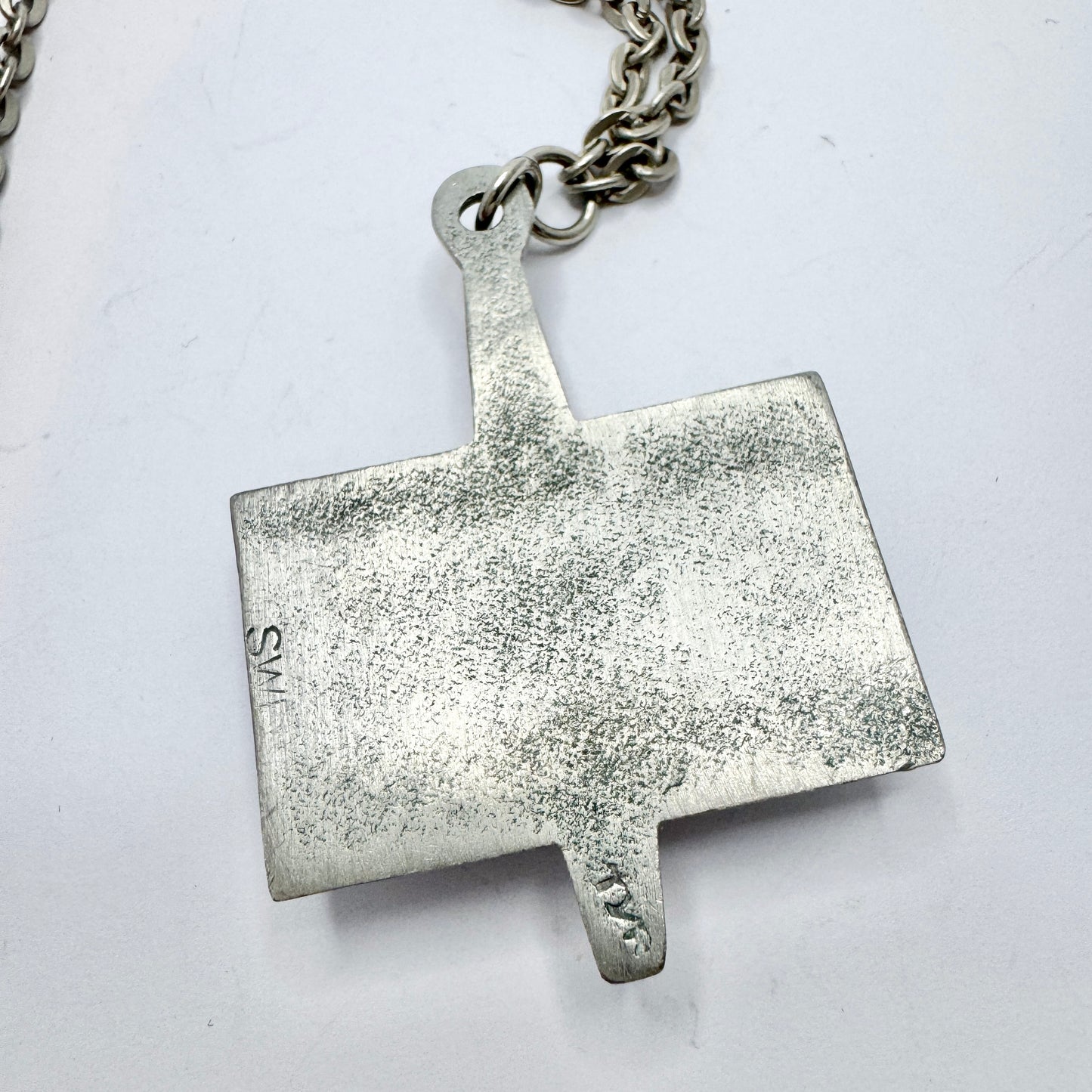 TYR, Sweden 1970s. Vintage Modernist Pewter Resin Pendant Necklace.