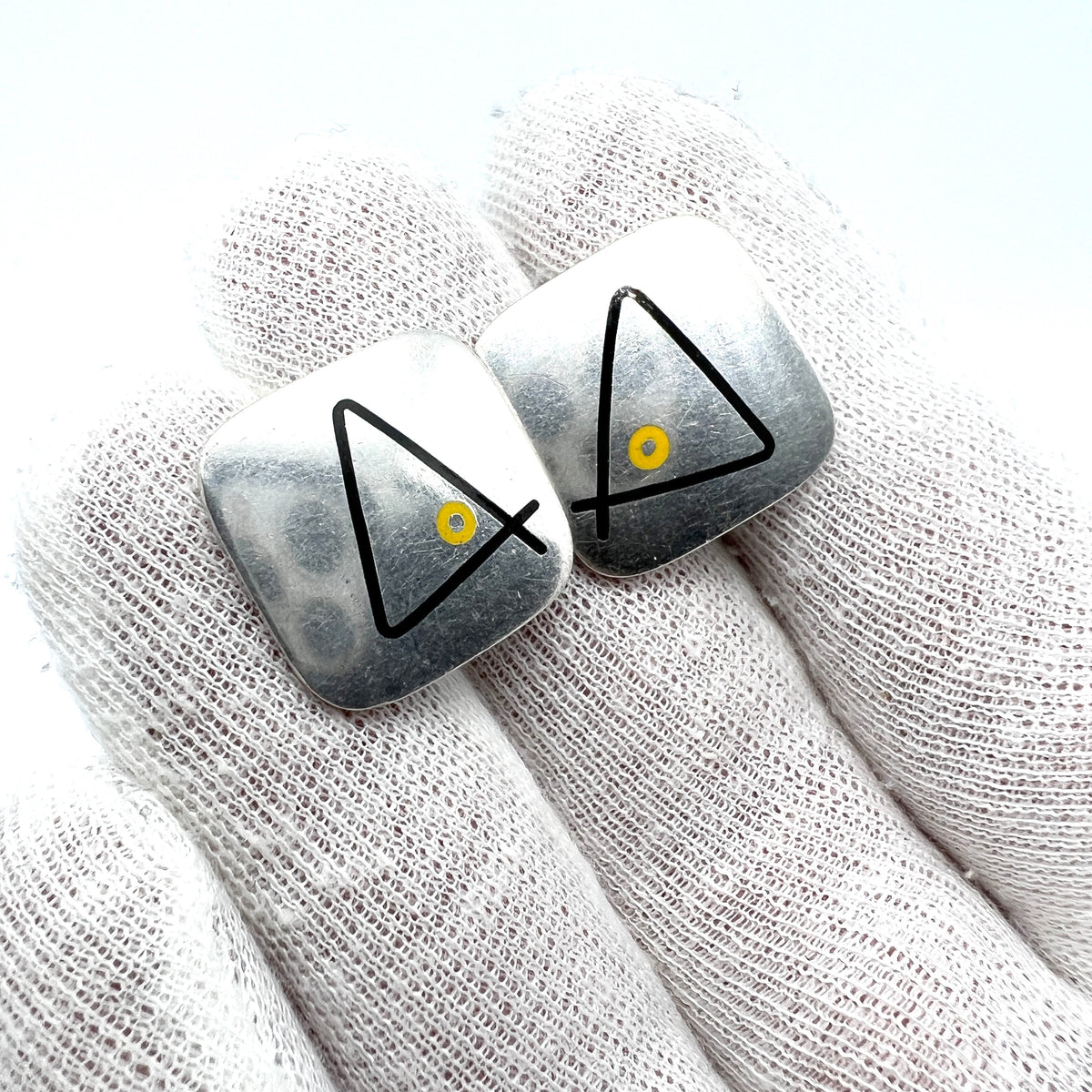Hans Hansen, Denmark. Vintage 1960s. Sterling Silver Enamel Earrings.