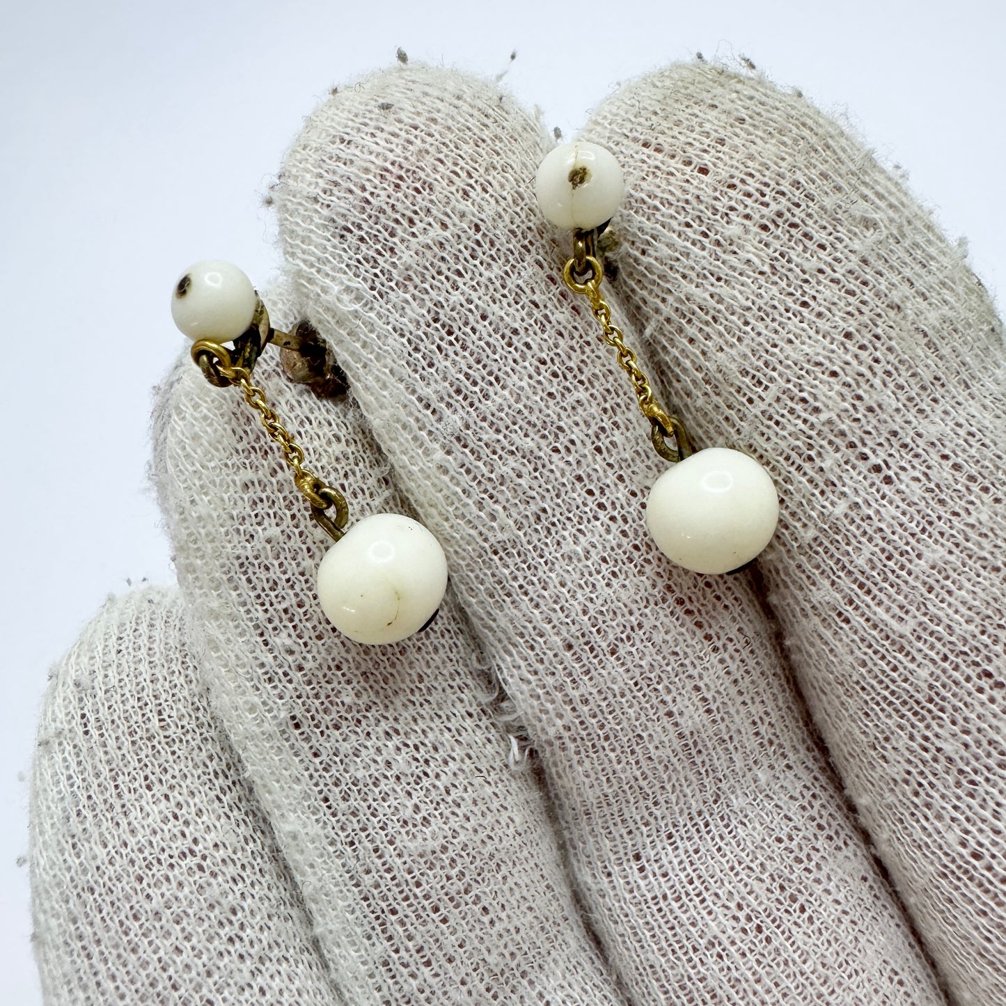 Antique c 1830-40s. Angel Skin Coral Earrings.