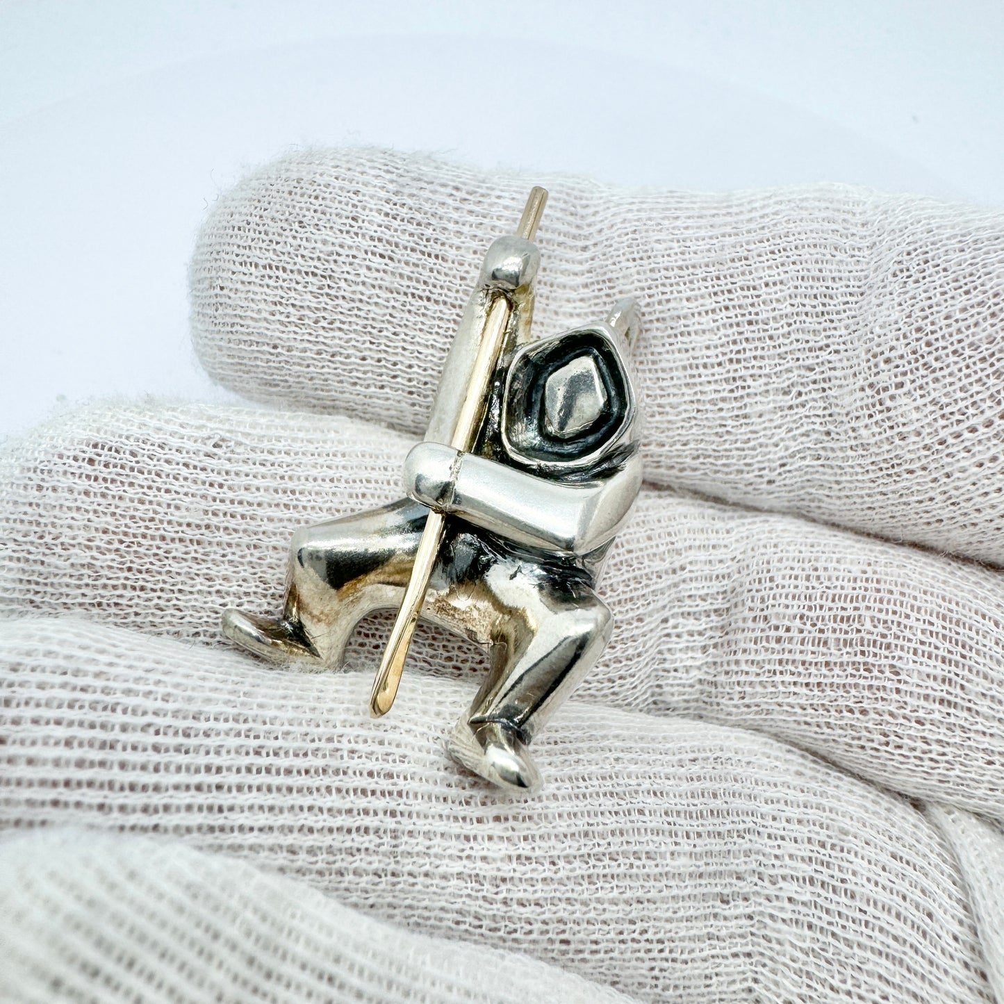 Jens Tage Hansen, Denmark - Greenland. Vintage Sterling Silver Inuit Hunter Pendant.