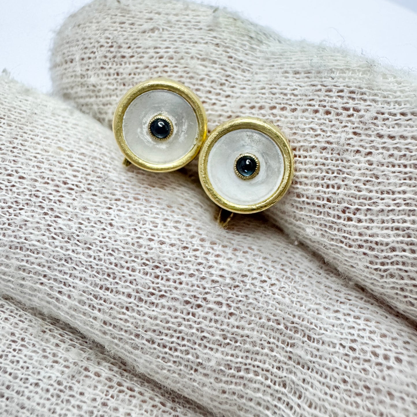 Antique 18k Gold Sapphire MoP Shirt Buttons.
