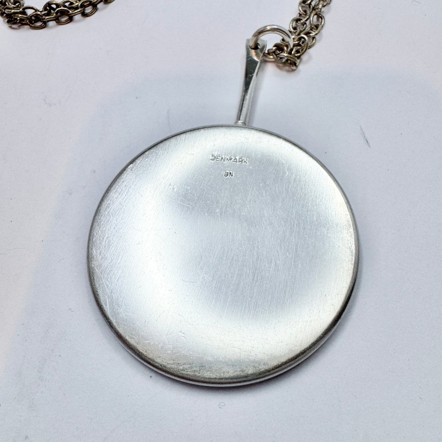 Børge Nielsen, Denmark c 1960s Large Vintage Enamel Silver Plate Pendant Necklace.