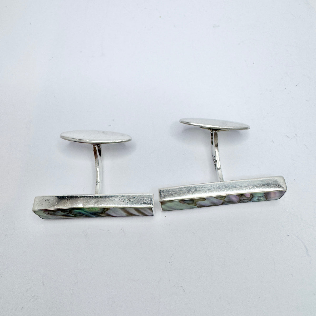 Arne Johansen, Denmark 1960s, Large Vintage Sterling Silver Abalone Cufflinks.