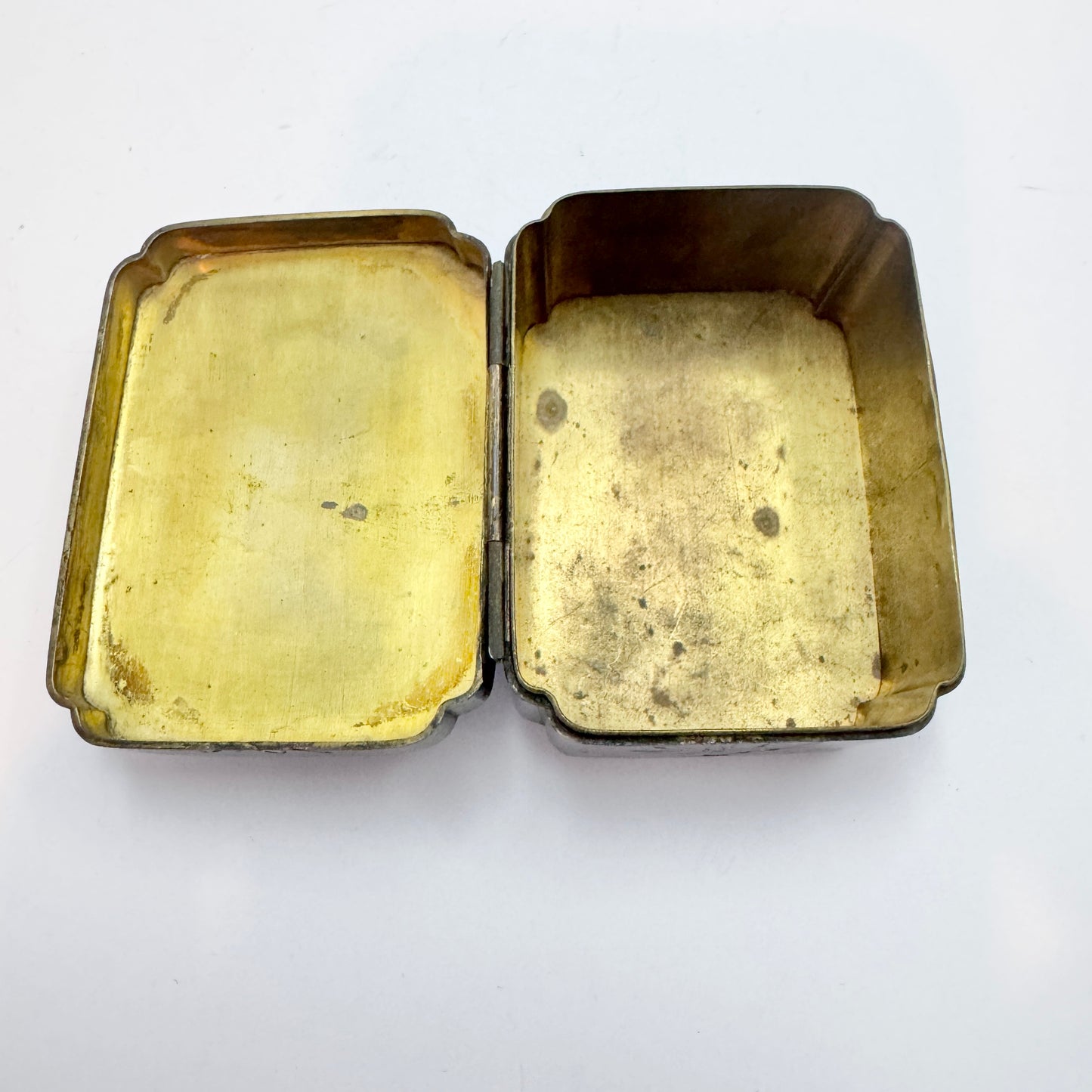Japan, Meiji Period. Antique Damascene Yellow Metal Trinket Box.