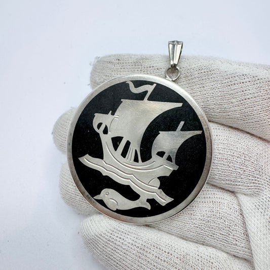 Carl M Cohr, Denmark. Vintage WWII-era Silver Isolite Large Pendant.