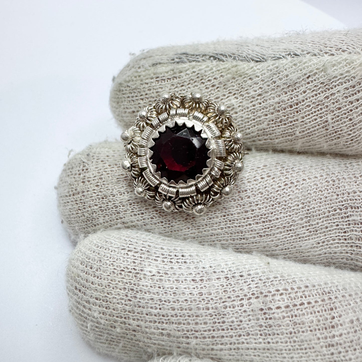 Håkan Lärka, Sweden 1850s. Antique Silver Paste Button Converted to Brooch.