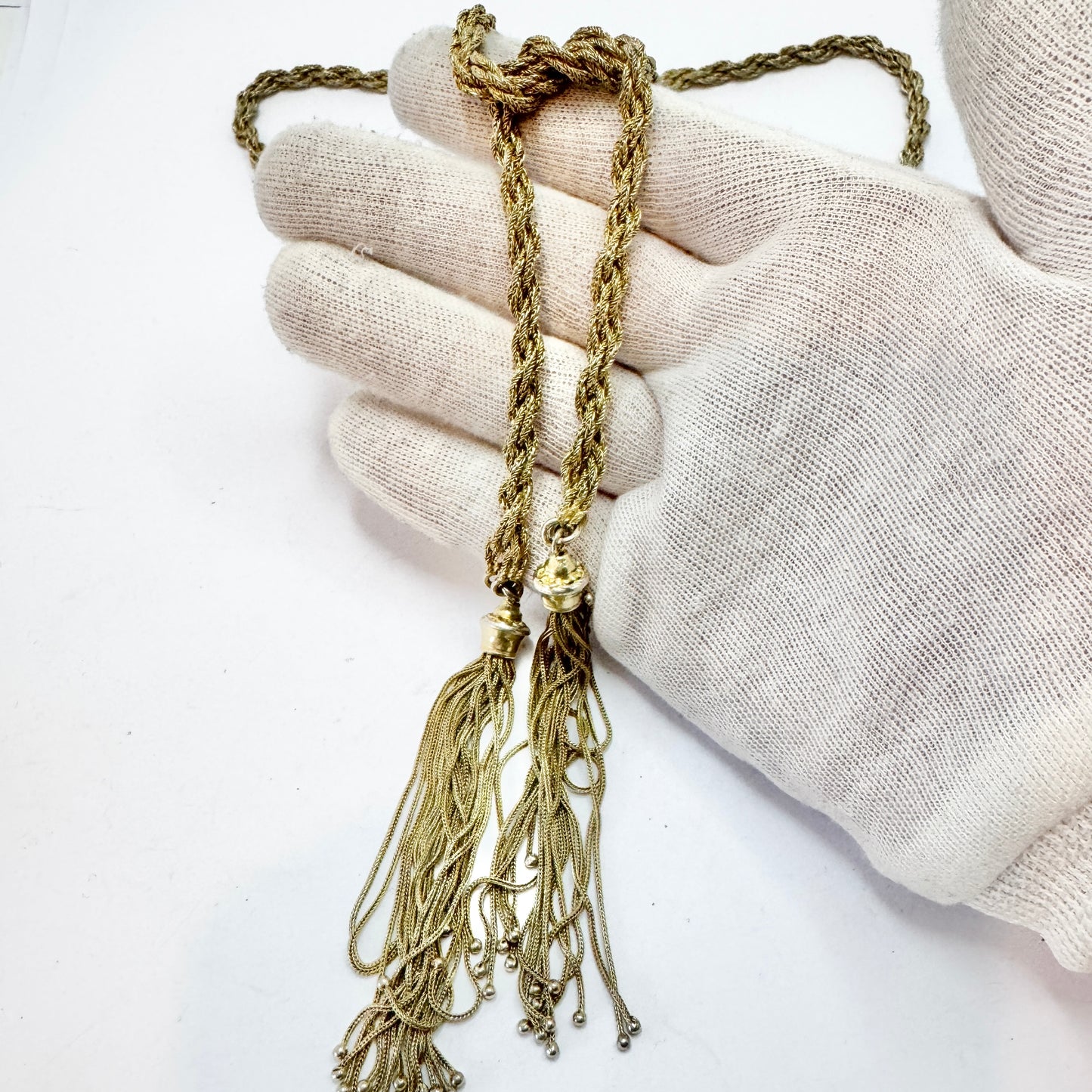 Lutz & Weiss, Germany ca 1900. Antique Solid Silver Victorian Lavalier Tassel Necklace.