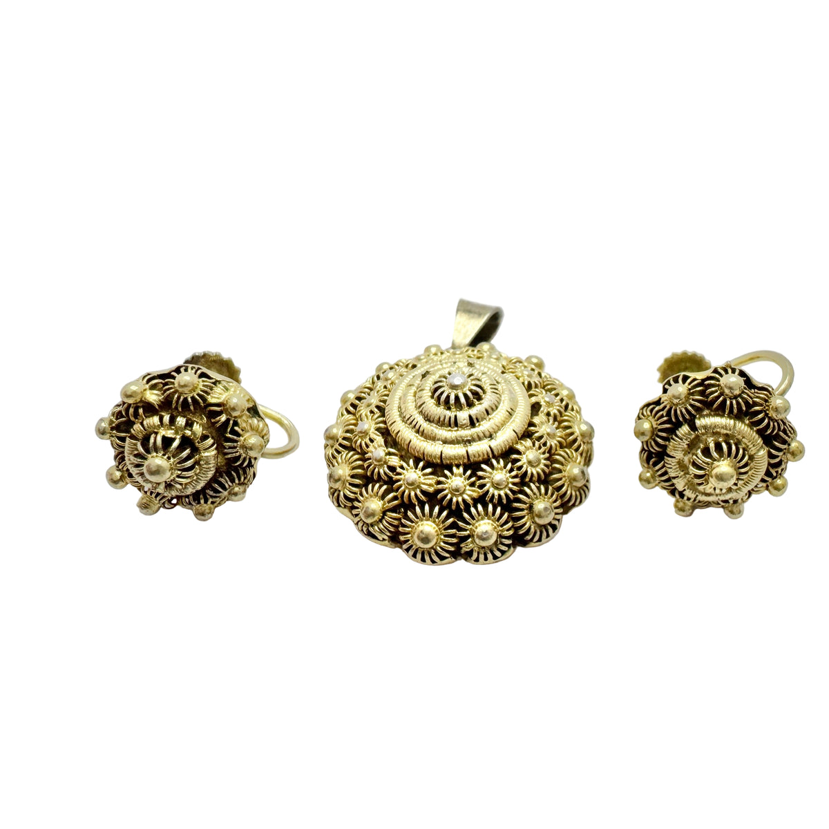 Sweden. Antique mid 1800s Silver Buttons Converted to Pendant and Earrings.