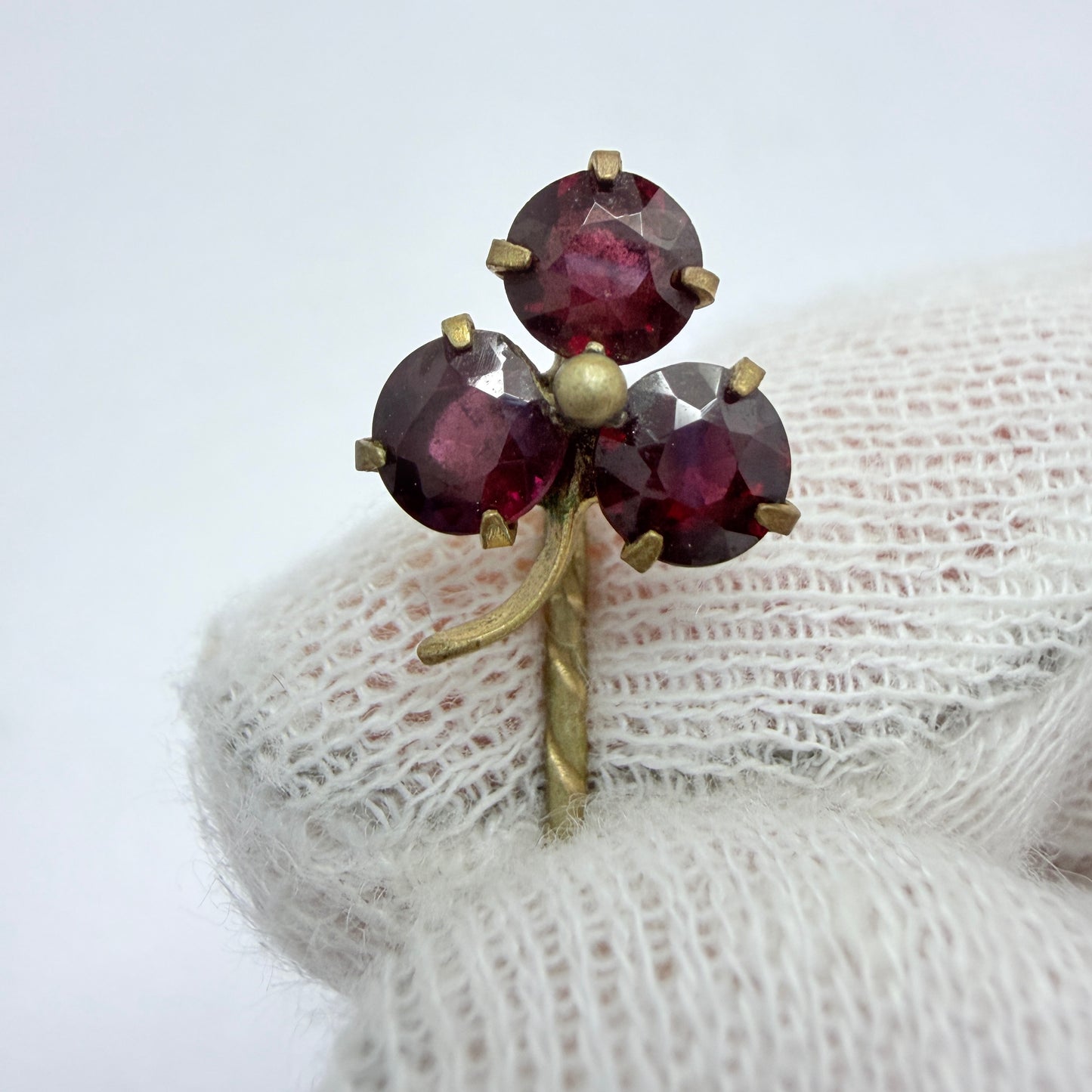 Antique Bohemian Garnet Gilt Metal Stick Pin Lapel Pin