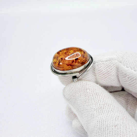 Gdansk, Poland. Vintage Sterling Silver Large Amber Ring.