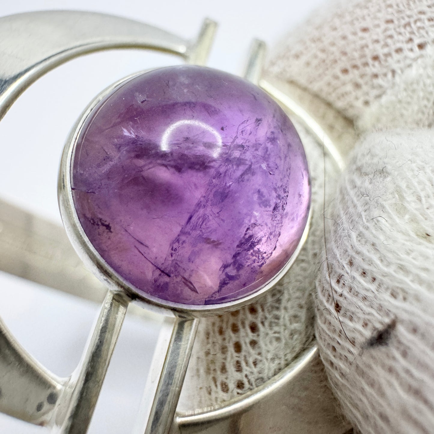 Per Dåvik for Alton, Sweden 1975, Vintage Sterling Silver Amethyst Hinged Bangle Bracelet.