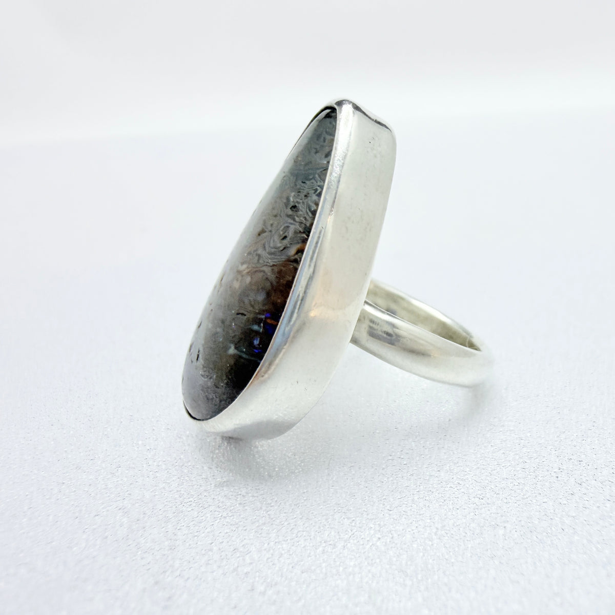 Australia. Vintage Sterling Silver Large Boulder Opal Ring.