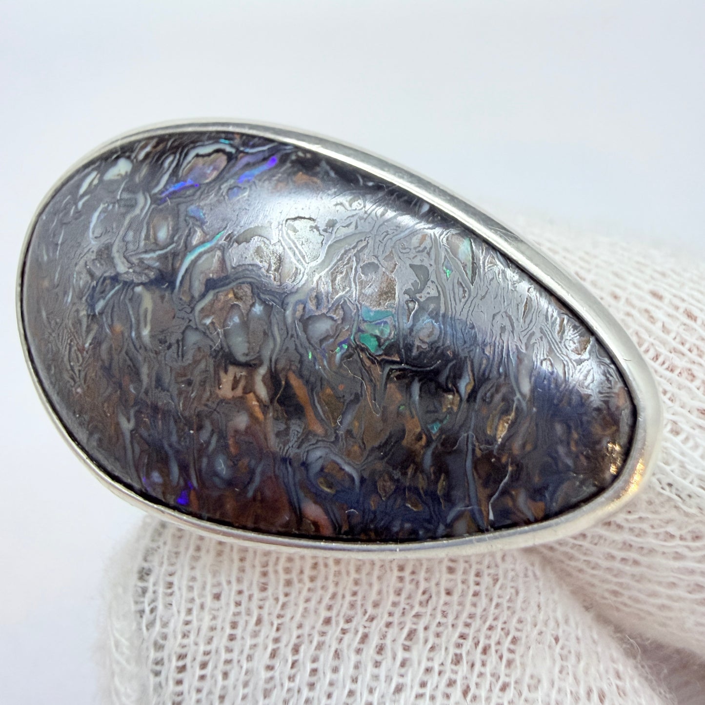 Australia. Vintage Sterling Silver Large Boulder Opal Ring.