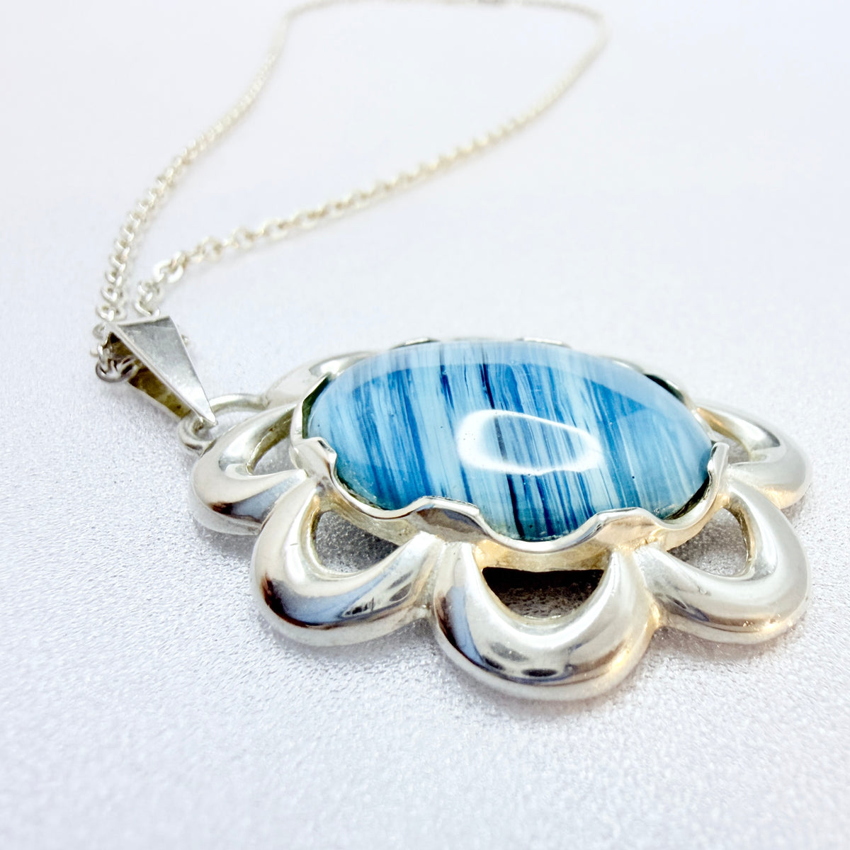 O Nordström, Sweden 1975. Vintage Solid Silver Bergslagen-stone Pendant Necklace.