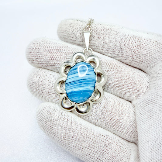 O Nordström, Sweden 1975. Vintage Solid Silver Bergslagen-stone Pendant Necklace.