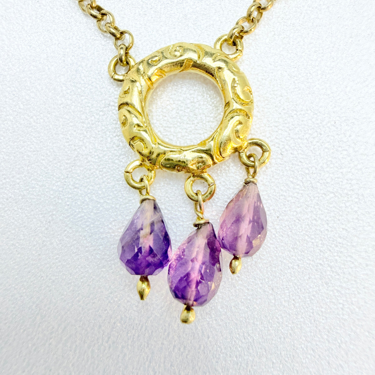 Italy, Vintage Sterling Silver Amethyst Pendant Necklace.
