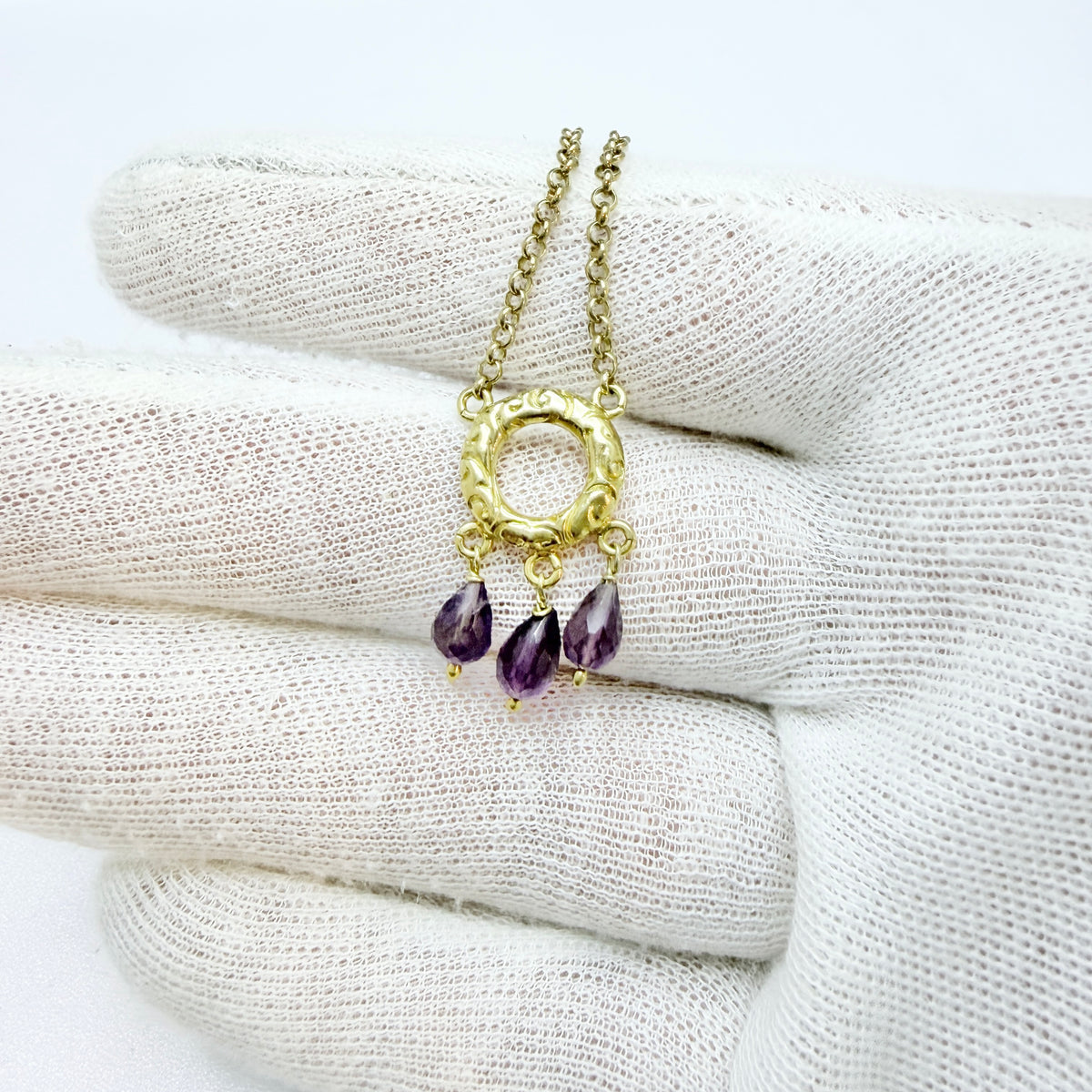Italy, Vintage Sterling Silver Amethyst Pendant Necklace.