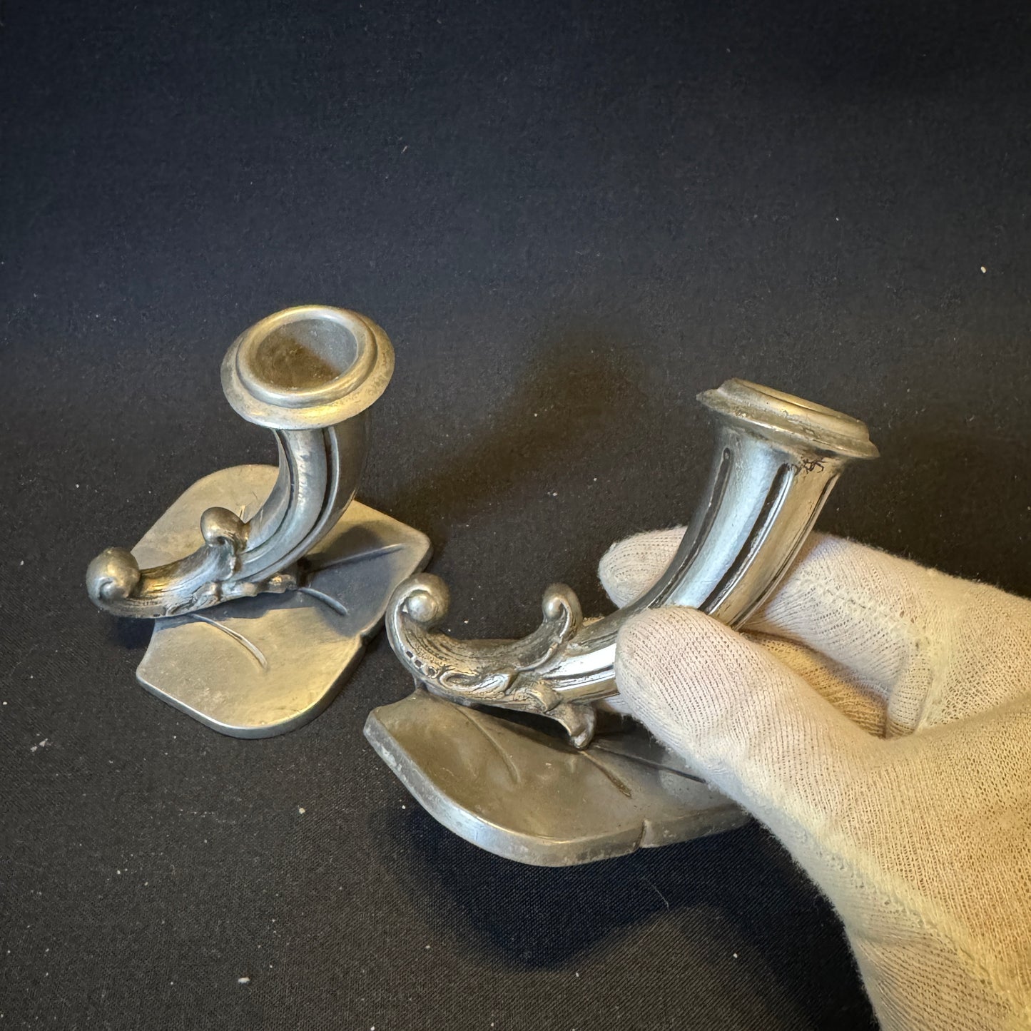 GAB, Stockholm, Sweden 1951. Vintage Mid-Century Pewter Candlesticks.