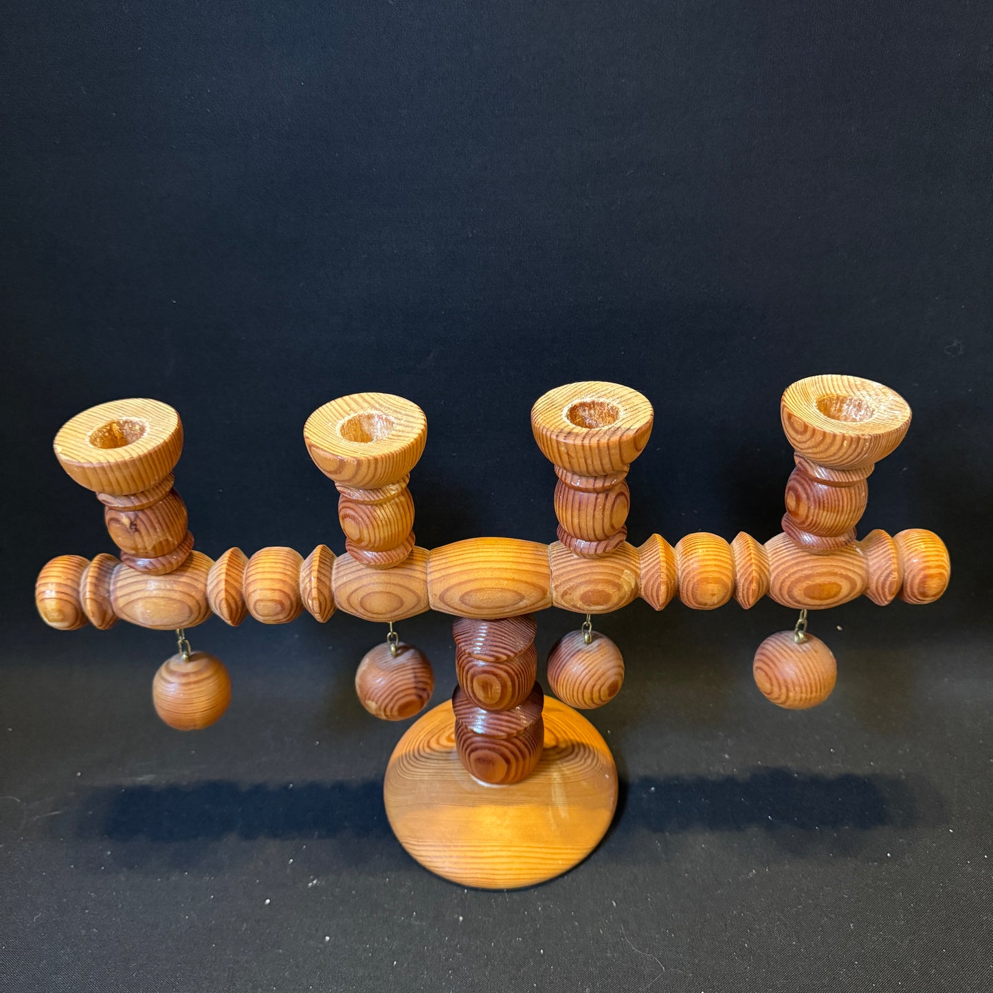Sweden year 1977. Large Vintage Pine Wood Candle Holder Candelabra