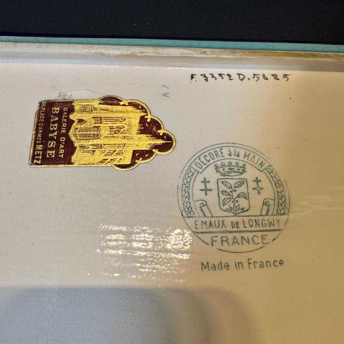 Longwy, France. Vintage Enamelled Earthenware Tray