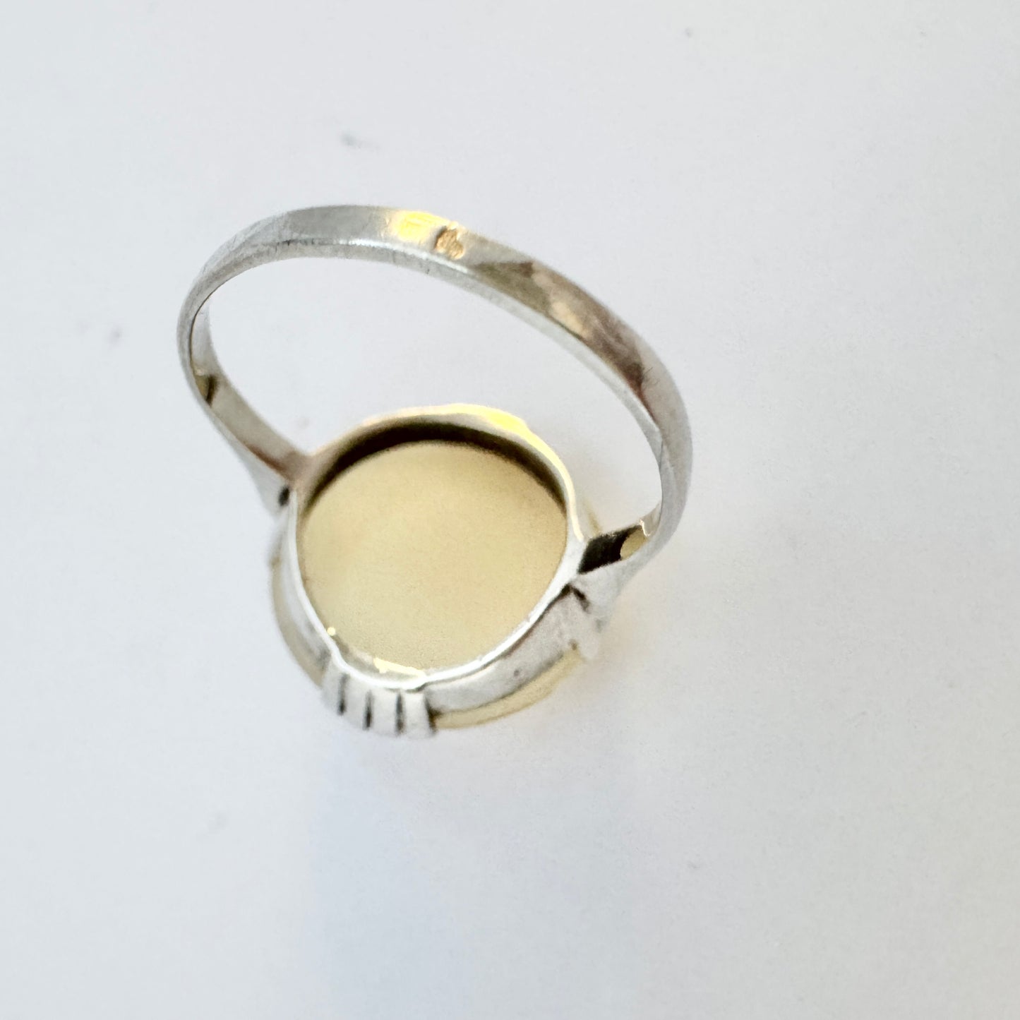 Dutch Art Deco Solid Silver Milky Quartz Ring. c 1930.