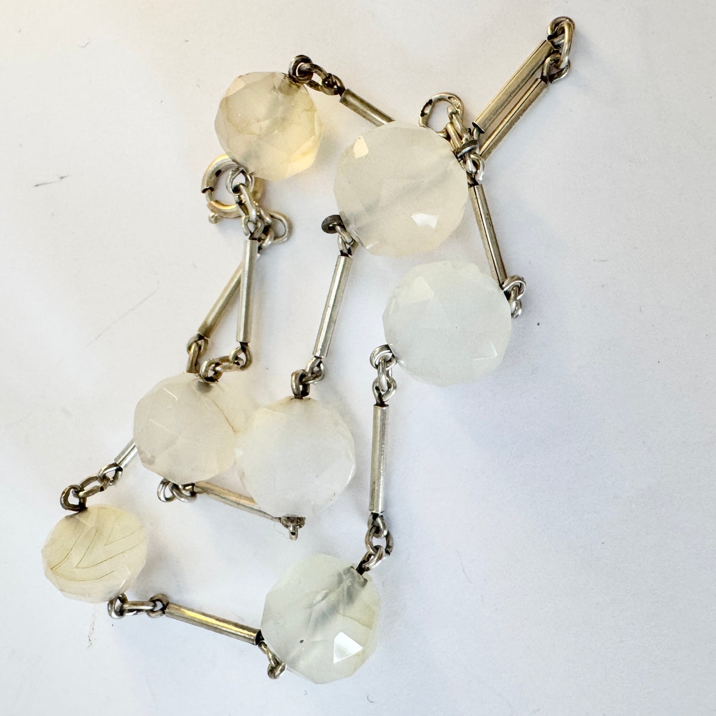 The Netherlands c 1930. Vintage Art Deco Solid Silver Milky Quartz Necklace.