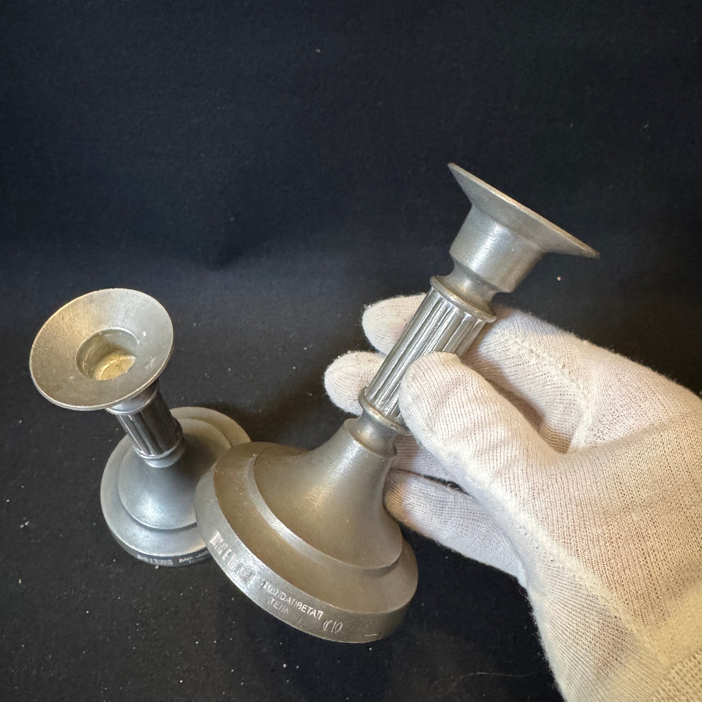 Sweden. Vintage Pewter Gustavian Style Candlesticks. Koppar & Tennsmide year 1977.