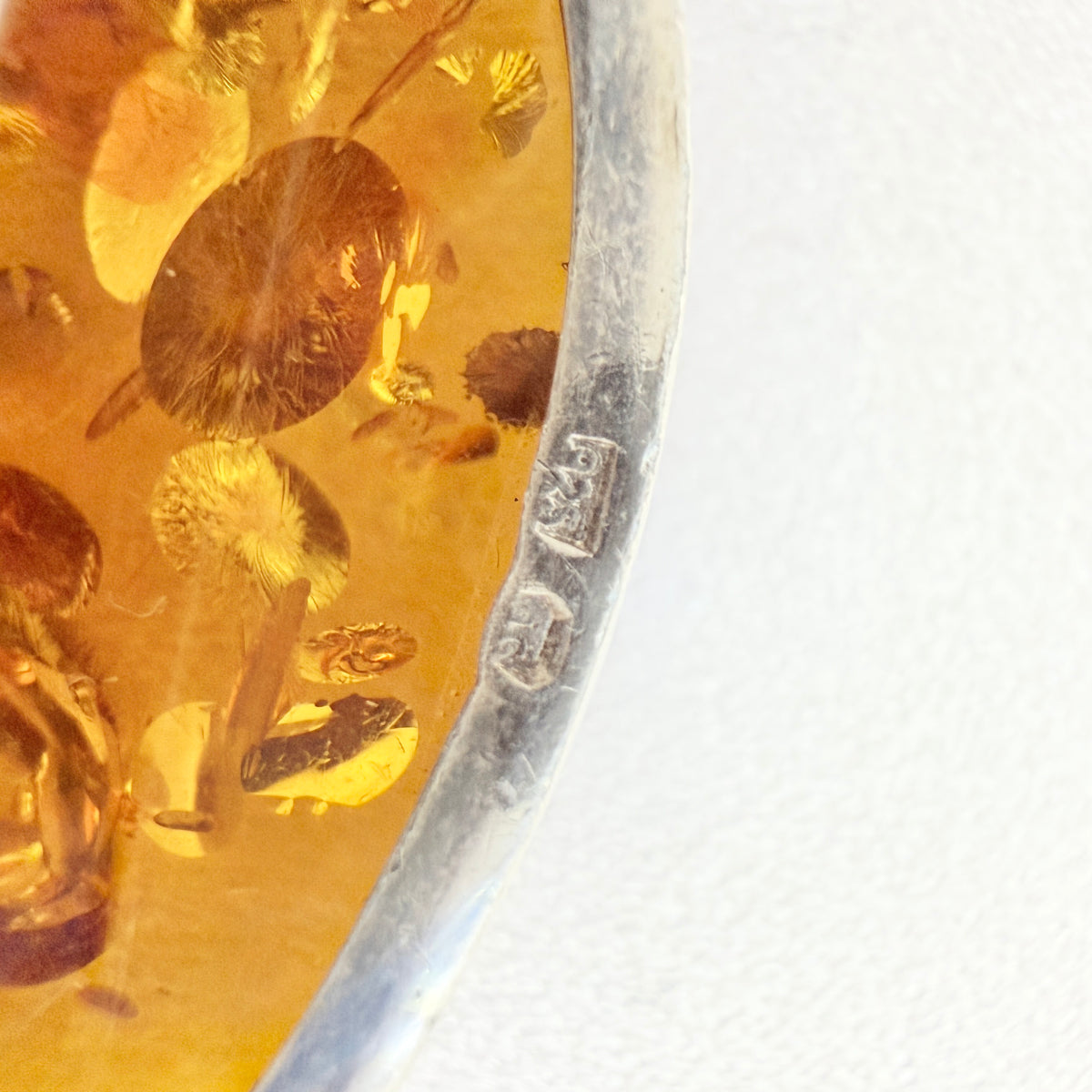 Vintage Sterling Silver Amber Brooch.