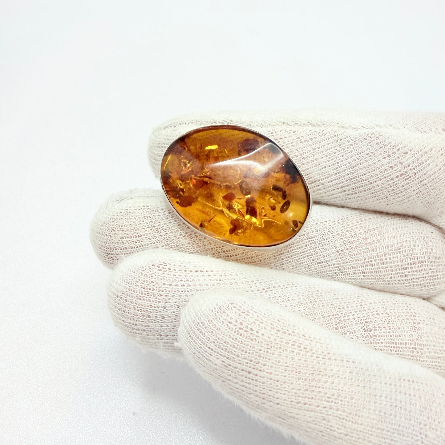 Vintage Sterling Silver Amber Brooch.