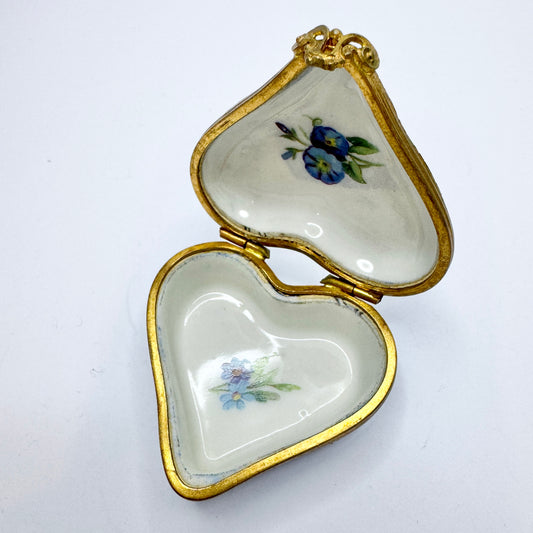 Sevres, France. Antique Porcelain Bronze Heart-shaped Trinket Jewelry Box.