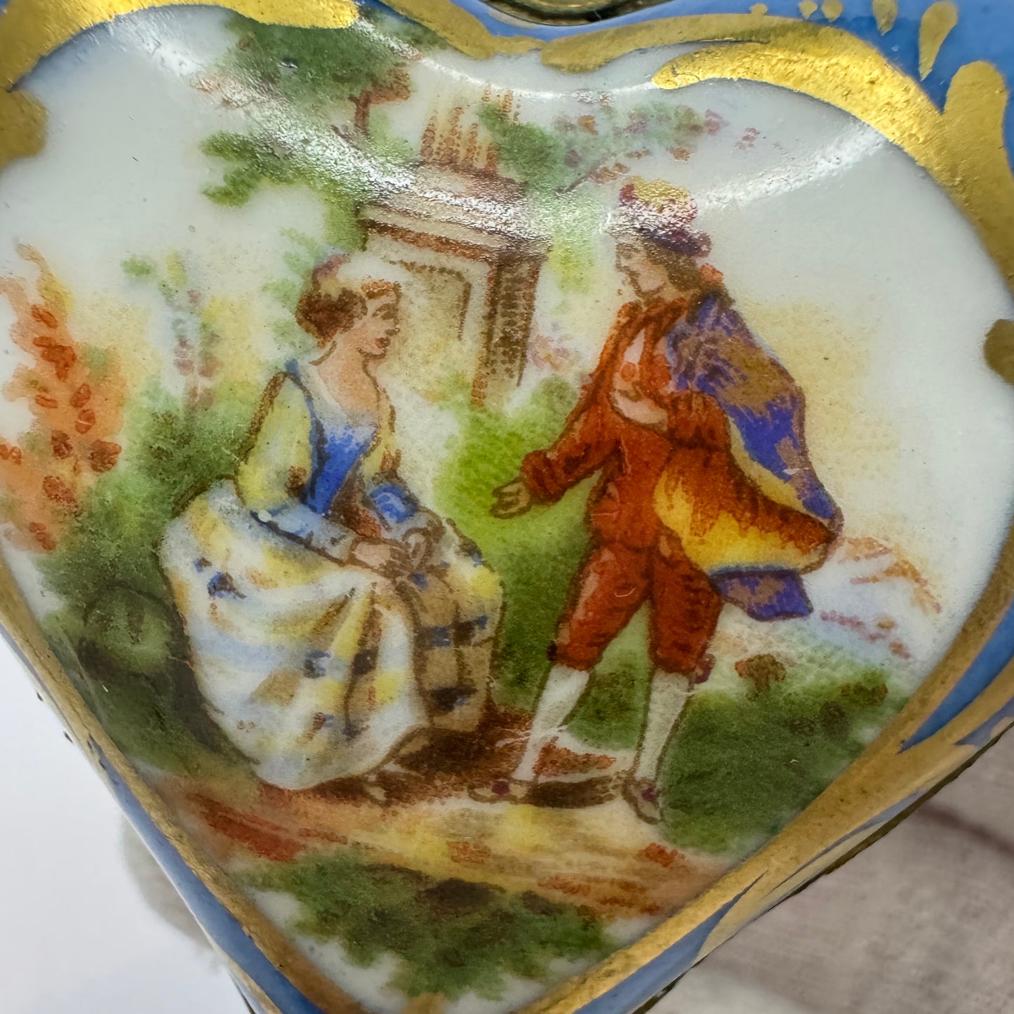 Sevres, France. Antique Porcelain Bronze Heart-shaped Trinket Jewelry Box.