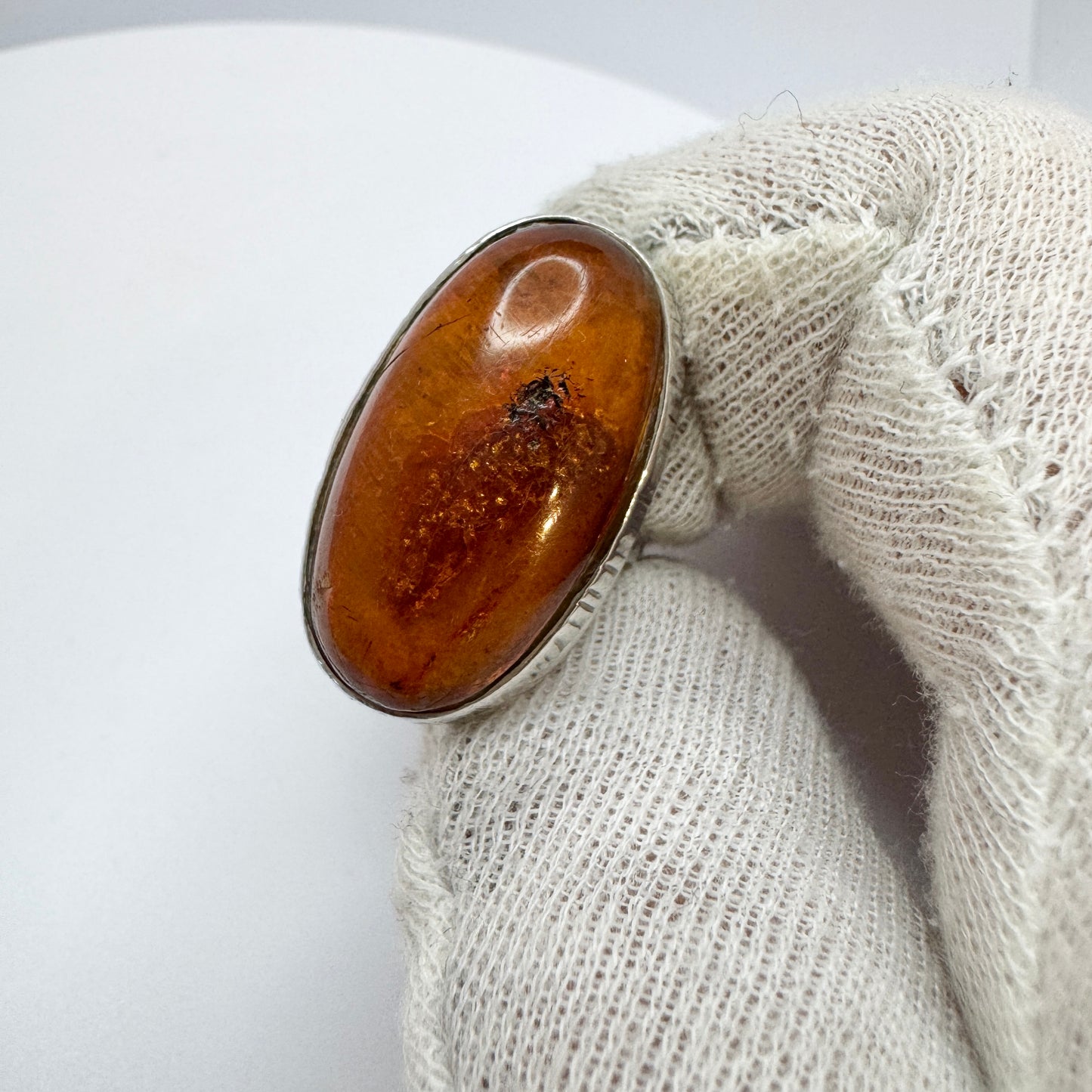 Wrochaw, Poland 1960-70s. Vintage Solid Silver Baltic Amber Ring.