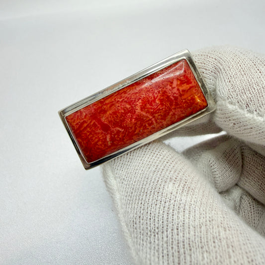 Bold Vintage Sterling Silver Large Red Coral Ring.
