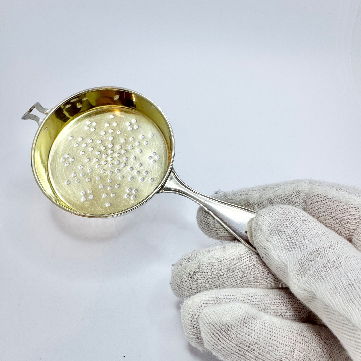 GAB, Sweden 1927. Art Deco Sterling Silver Tea Strainer.