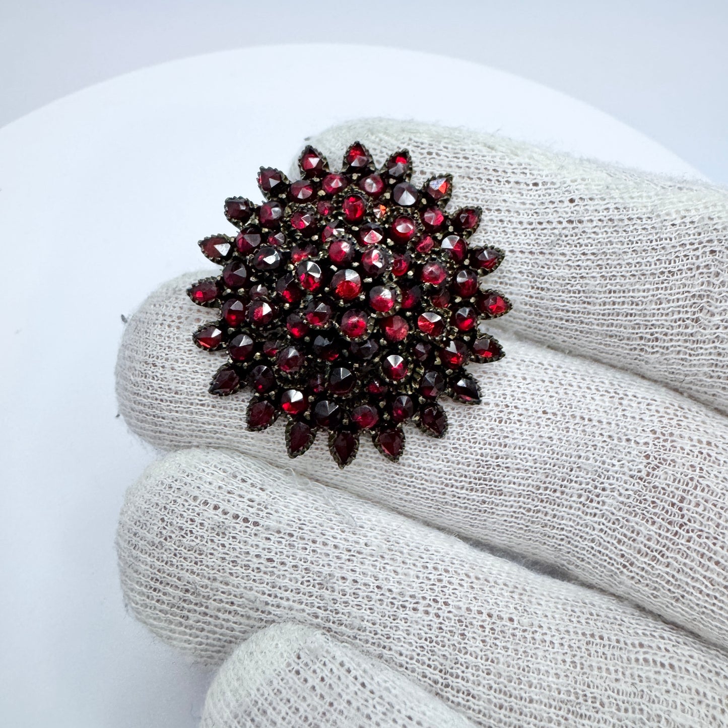 Antique Early 1900s. Bohemian Garnet Gilt Metal Brooch.