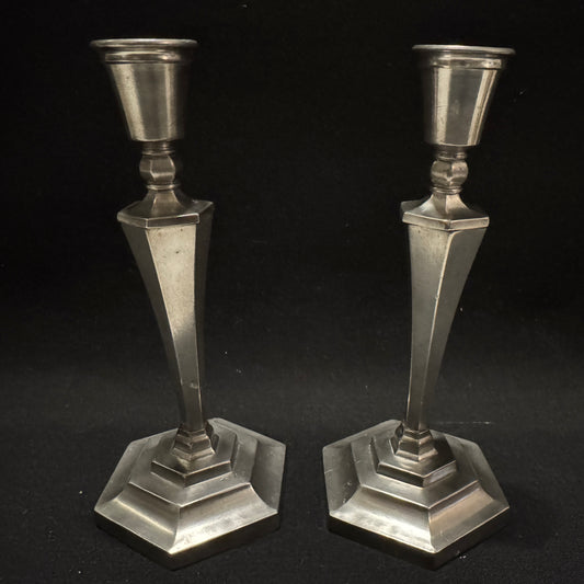 Norrahammars Tenn, Sweden year 1930. Vintage Art Deco Pewter Candlesticks